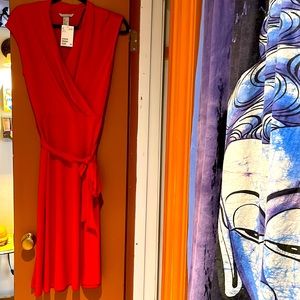 Red size small BNWT dress with tie belt